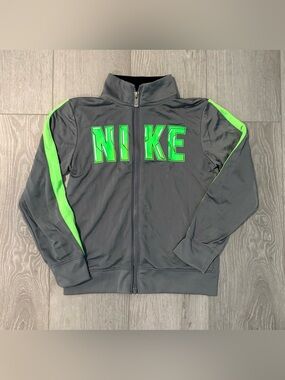 Nike Kids' Grey and Neon Green Track Jacket. Boys 6/7